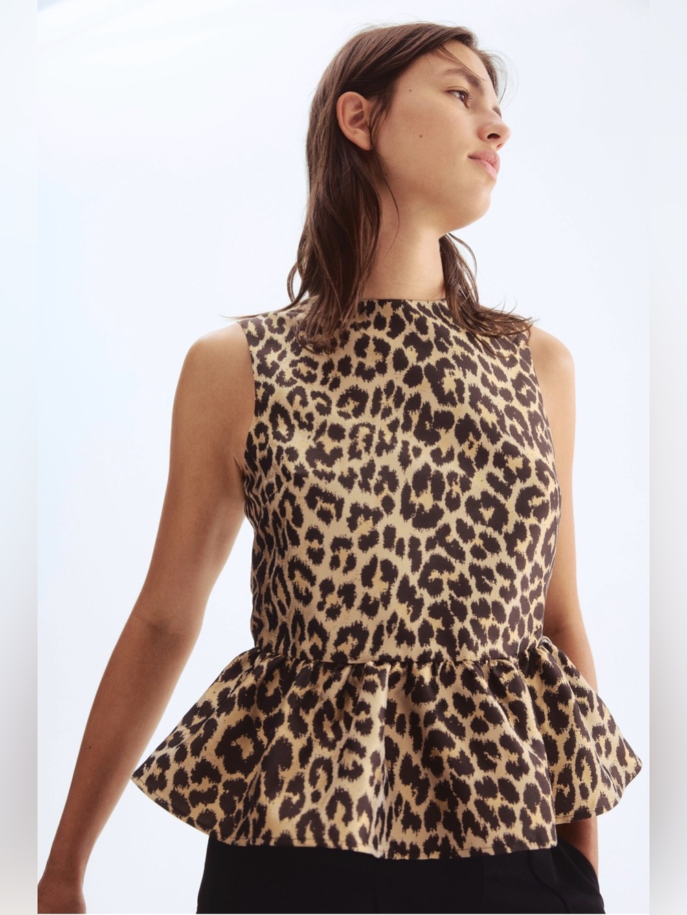 H&M Sleeveless Leopard Print Peplum Top - Tan/Black - Picture 2 of 9